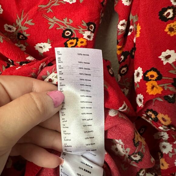 Maje Rahimi Floral Short Sleeve Ruffle Wrap Mini Dress Red Size 1 - Picture 5 of 9